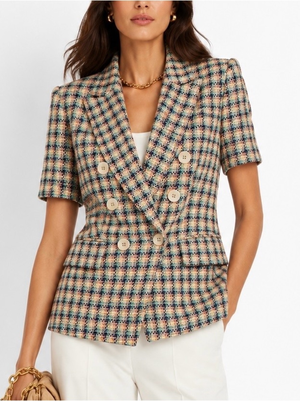Veronica Beard Jenny Dickey Jacket Multi 2 Tweed Short Sleeve Blazer Preppy Chic